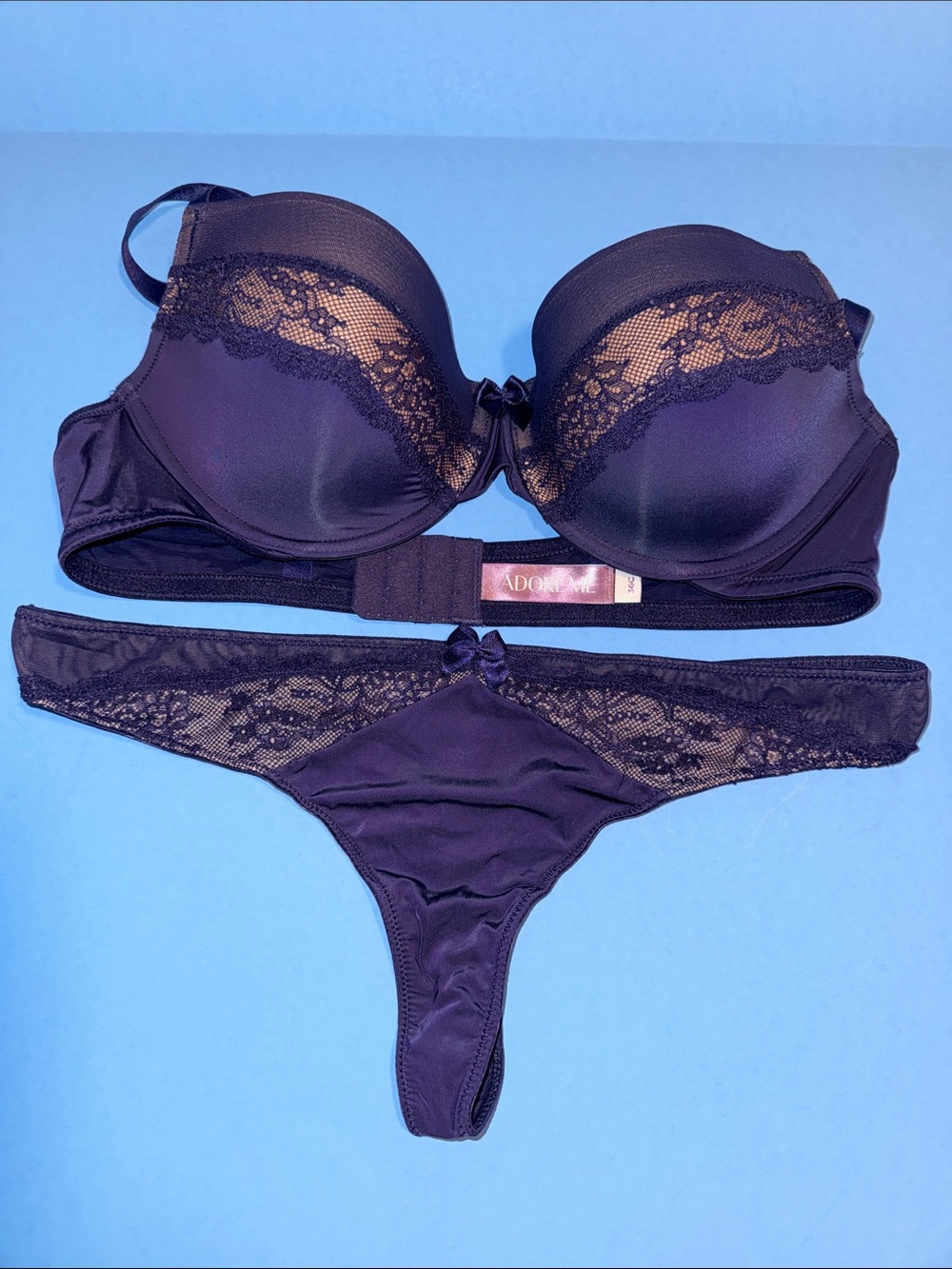 Adore Me Deep Purple Lace Push-Up Bra & Thong Set